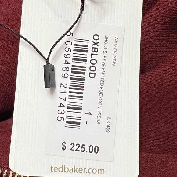 Ted Baker Dress Womens Small Oxblood Red Cream Short Sleeve Knit Bodycon Evelynn - Picture 8 of 12